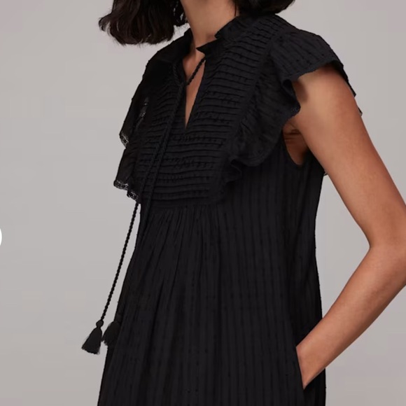 NWOT WHISTLES Black Pintuck Frill Cotton Dress Size 6 - Picture 5 of 9